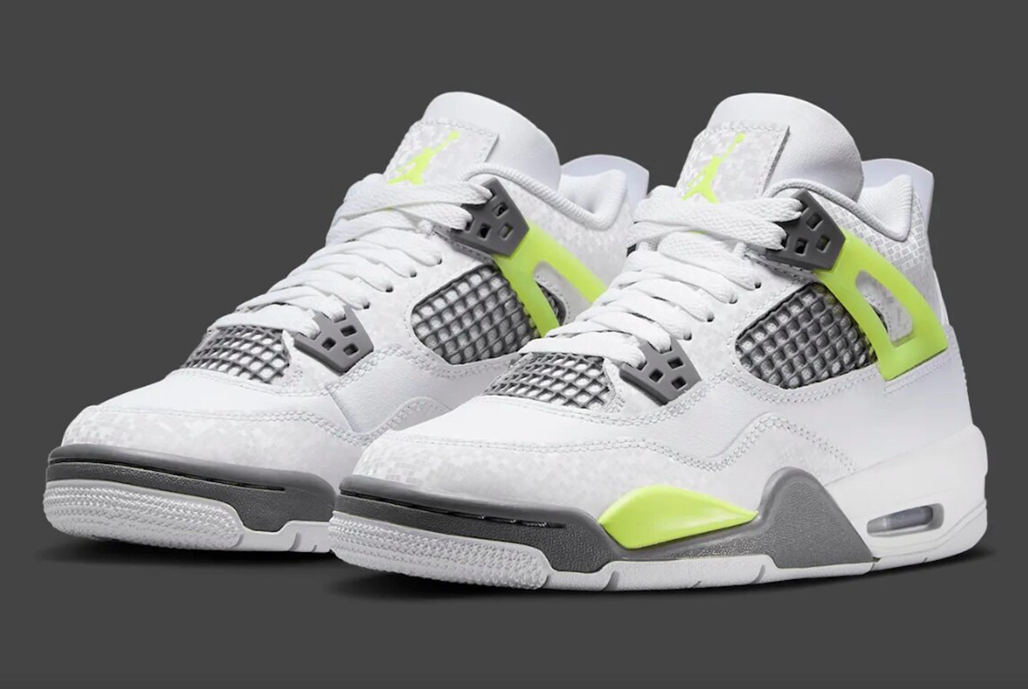 Jordan Retro 4 White/Lemon Twist Sneakers  (Size 5 Boys') SKU HJ5990-100